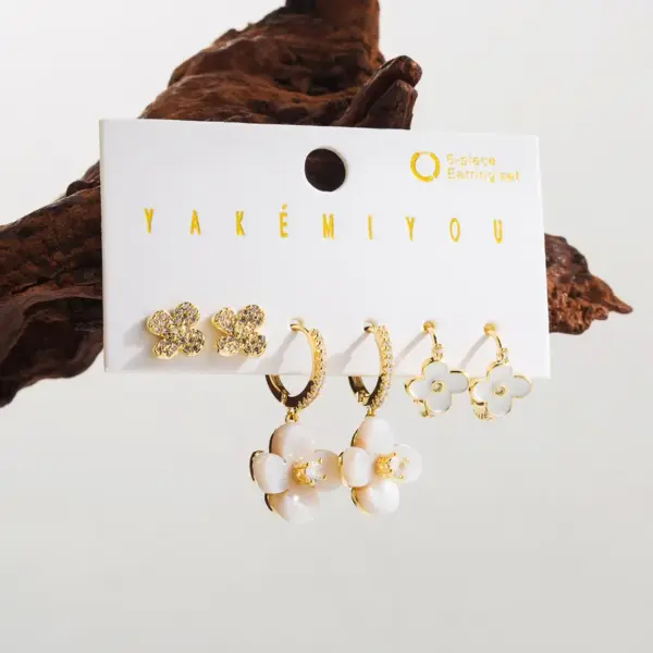 Wholesale 1 Set Yakemiyou Sweet Commute Flower Butterfly Inlay Copper Acrylic Zircon 14K Gold Plated Water Plating Drop Earrings