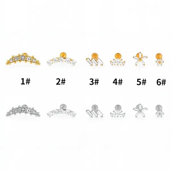 Wholesale 1 Piece Lip Rings Casual Nordic Style Hip-Hop Crown Flower 316L Stainless Steel Waterproof Non Tarnish Surgical Steel Zircon PVD Coated 18K Gold Plated Lip Rings Ear Cartilage Rings & Studs