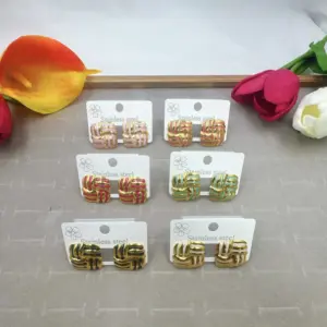 Braided Pattern Oil Drop Earrings Random Color / 18k