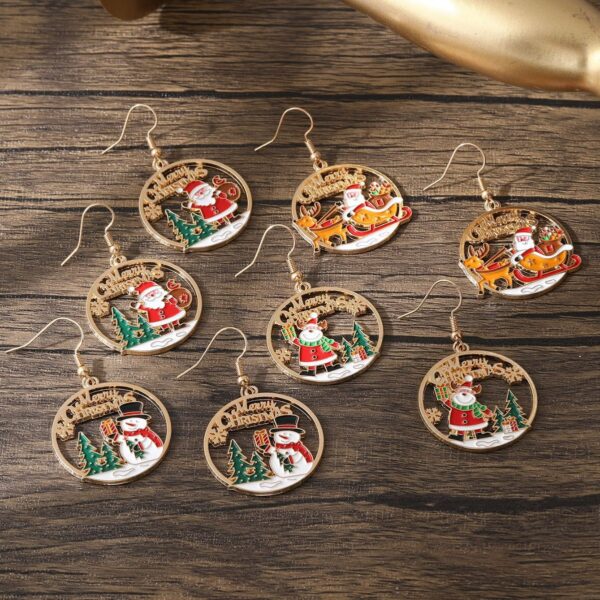 Wholesale Christmas-themed gold round earrings