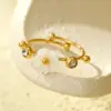 Wholesale PVD Coated Real Gold Plated 18K Gold Flower 304 Stainless Steel Elegant Waterproof Non Tarnish Rings