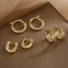 Copper Geometric Zircon Korean Style Gold Hoop Earrings