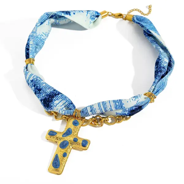 Wholesale Elegant Classic 18K Stainless Steel Oil Drip Cross Pendant Scarf Necklace Women's Luxury Rustproof Brown White Blue Gold Black