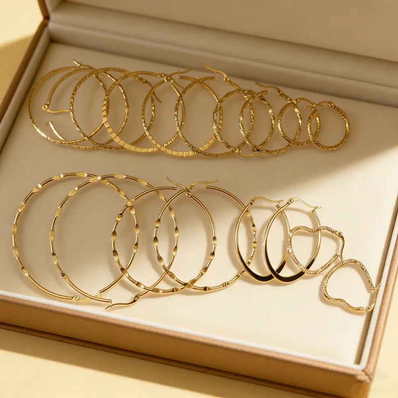 Wholesale Round Hammered Earrings For Unisex Featuring 304 Stainless Steel With 18K Real Gold Plated PVD Coated Finish