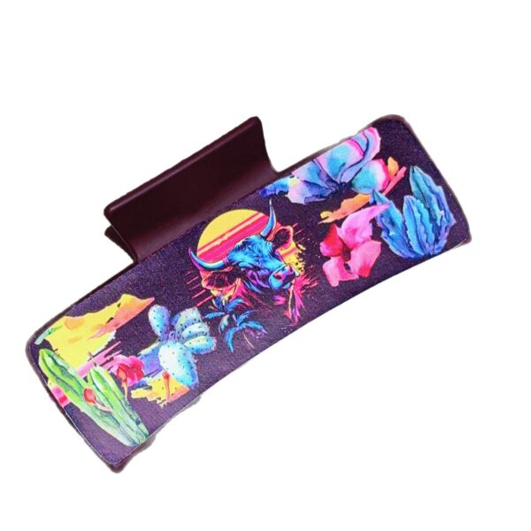 Wholesale Handmade Bohemian Shark Clip with Western Cowboy Cowhead Square Leather Grip