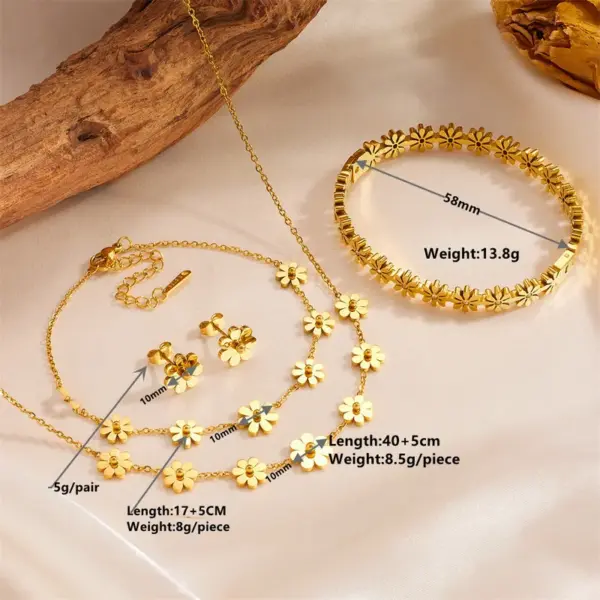 304 Stainless Steel Daisy PVD Coated 18K Real Gold Plated Sweet Simple Style Waterproof Non Tarnish Cable Chain Gold Bracelets Earrings Necklace