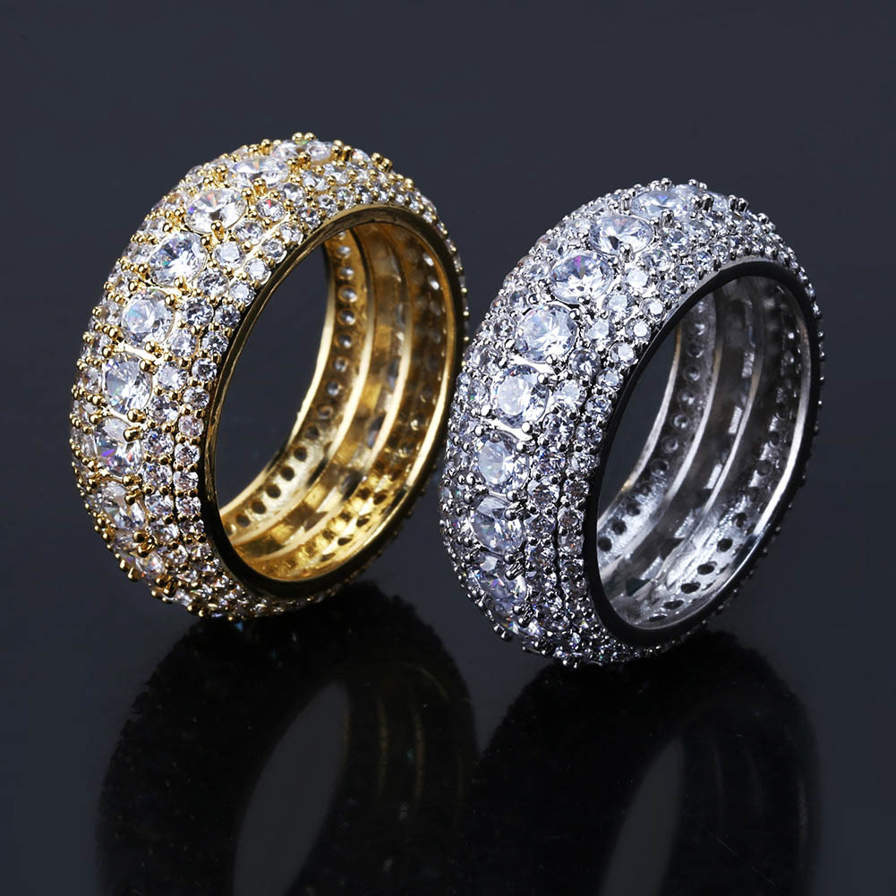 Wholesale Cross-Border European and American Hip-Hop Copper Micro-Inlaid Five-Row Zircon Ring Men's Colorful Zircon Fashion Personalized Ring
