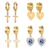 1 Pair Elegant Cross Heart Shape Enamel 201 Stainless Steel Alloy Dangling Earrings