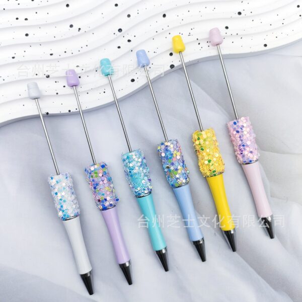 Wholesale DIY Sun Moon Star Beaded Pen Multicolor Sequin Ins Small Star Beaded Ballpoint Pen Handmade Patch Rotating Cute Pen