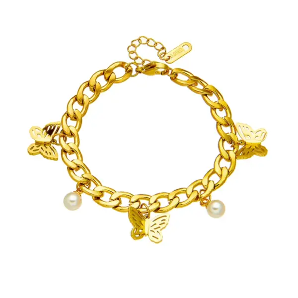 Wholesale Basic Butterfly 304 Stainless Steel Artificial Pearls Stainless Steel Bracelets In Bulk