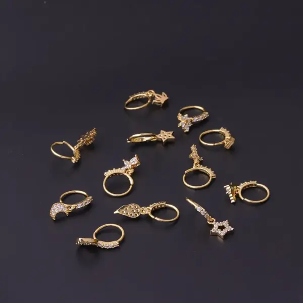 New Nose Ornaments Stars Moon Heart Flowers Cross Zircon Copper Jewelry Nose Pin