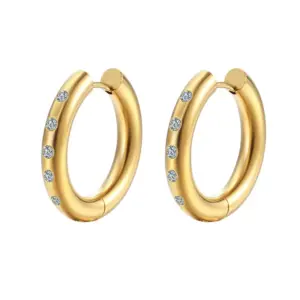 Wholesale 1 Pair Fashion Round Plating Inlay 201 Stainless Steel Rhinestones 18K Gold Plated Earrings