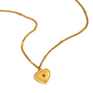 Mini zircon heart-shaped floral necklace - gold - January