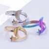 Wholesale PVD Coated Real Gold Plated 18K Gold Star Moon 304 Stainless Steel Casual Waterproof Non Tarnish Open Ring