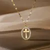 Wholesale PVD Coated Cross Tree Stainless Steel Copper Casual Simple Style Waterproof Non Tarnish Titanium Steel Pendant Necklace
