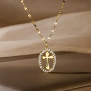 Wholesale PVD Coated Cross Tree Stainless Steel Copper Casual Simple Style Waterproof Non Tarnish Titanium Steel Pendant Necklace
