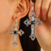 oly-acb23aa0b52aab4416464ee0de144aac Wholesale European and American exaggerated ancient silver alloy Flower Vine cross stud earrings Female Gothic retro hip hop exaggerated earrings fashion accessories