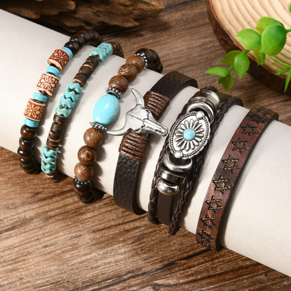 Wholesale TEMU Xiyin Cross-border Hot Selling Skull Niutou Zinc Alloy Accessories 6-piece Cowhide Bracelet