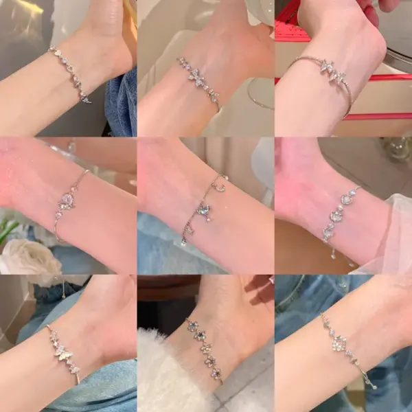 Elegant Lady Heart Shape Flower Bow Knot Titanium Steel Plating Inlay Rhinestones Bracelets