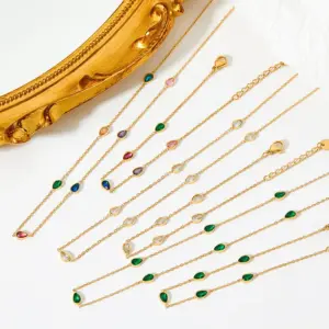 Sweet Water oplets Heart Shape Stainless Steel Titanium Steel Gold Plated Zircon Bracelets Anklet Necklace 1 Piece