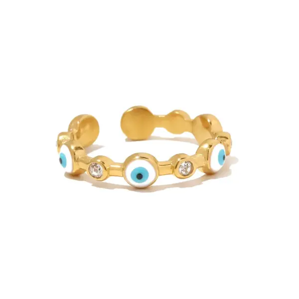 Wholesale Jewelry Fashion Devil'S Eye 304 Stainless Steel Artificial Gemstones PVD Coated Plating Inlay Open Ring
