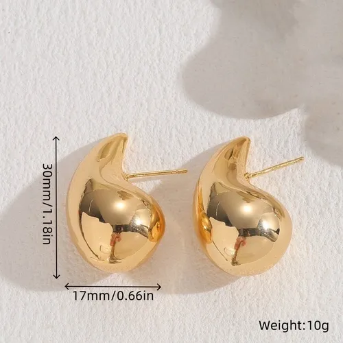 Wholesale PVD Coated Real Gold Plated 18K Gold Water Droplets Heart Shape Titanium Steel Simple Style Waterproof Non Tarnish Ear Studs