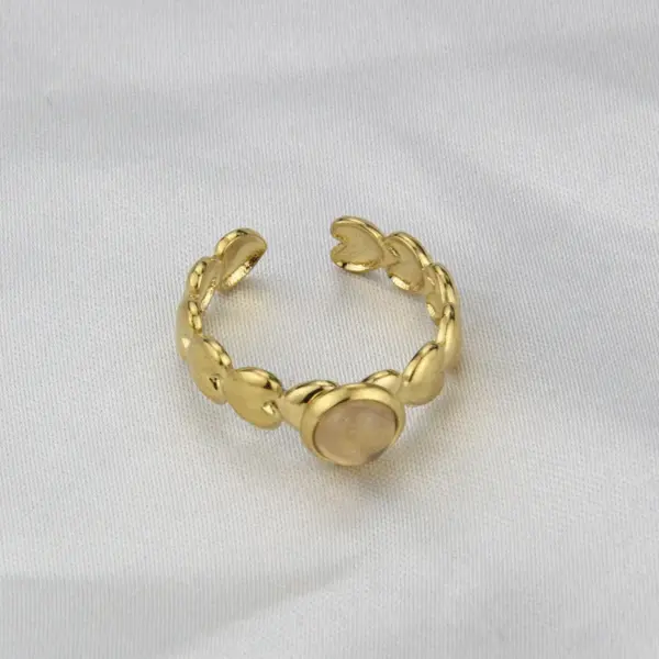 Wholesale Jewelry Simple Style Round 304 Stainless Steel Natural Stone 18K Gold Plated Open Ring