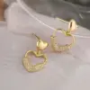 Wholesale 1 Pair Simple Style Commute Heart Shape Plating Inlay Copper Pearl Zircon 18k Gold Plated Earrings