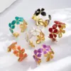 Wholesale Bohemian Imitation Gold Plated 304 Stainless Steel Universal Electroplated Colorful Oil Drop Flower Open Bracelet For Women