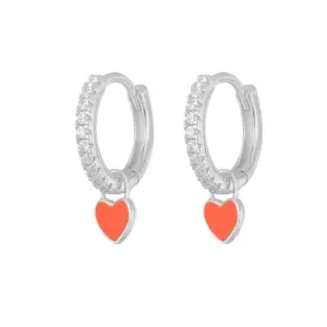 Love Heart Earrings/White Gold Color/Orange