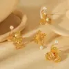 PVD Coated Real Gold Plated 18K Gold Leaf Flower Butterfly 304 Stainless Steel Vintage Style French Style Waterproof Non Tarnish Open Rings