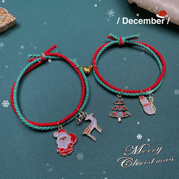 Wholesale Hand-woven Christmas tree with date vibes, featuring an old man and green and red rope Christmas bracelet