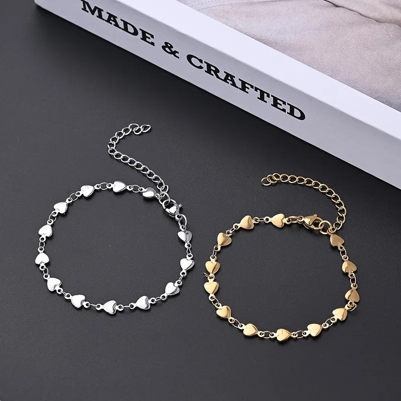 Wholesale Casual Cute Heart Shape 304 Stainless Steel Gold Plated Bracelets In Bulk