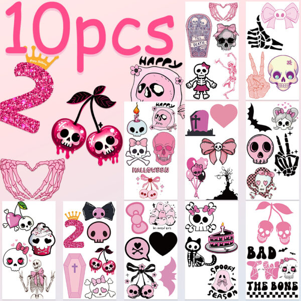 Wholesale 10 Sheets/Pack Cross-Border Cartoon Skull Painted Tattoo Stickers Halloween Party Fun DIY Arm Face Stickers