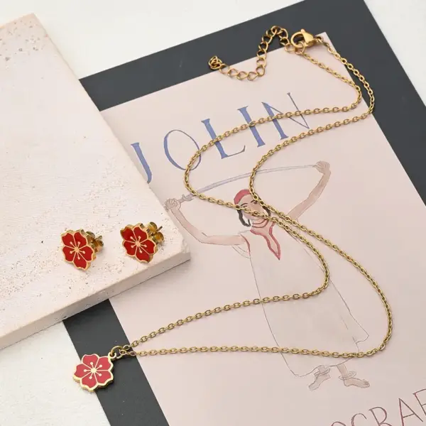 Wholesale Jewelry Casual Basic Vacation Simple Flower 304 Stainless Steel 18K Gold Plated Polishing Enamel Plating Jewelry Set