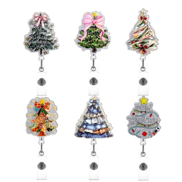 Wholesale Glitter Acrylic Creative Christmas Tree Badge Clip Christmas Gift Telescopic Keychain