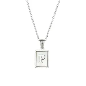 Fritillary Letter Square Pendant Necklace-Ea544901s Steel Color-Letter P