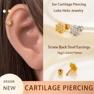 Wholesale 1 Piece Ear Cartilage Rings & Studs Casual Simple Style Classic Style Heart Shape Flower Copper Inlay Zircon