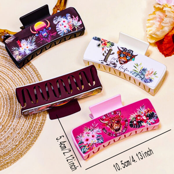 Wholesale Handmade Bohemian Shark Clip with Western Cowboy Cowhead Square Leather Grip