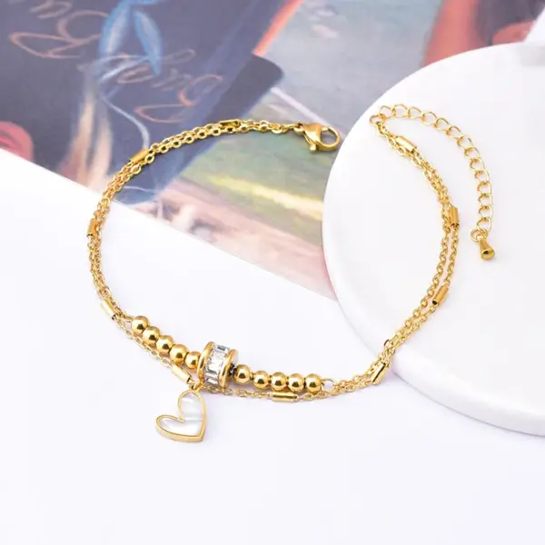 1 Piece Heart Shape Stainless Steel Waterproof Non Tarnish Shell PVD Coated Real Gold Plated Women'S Anklet