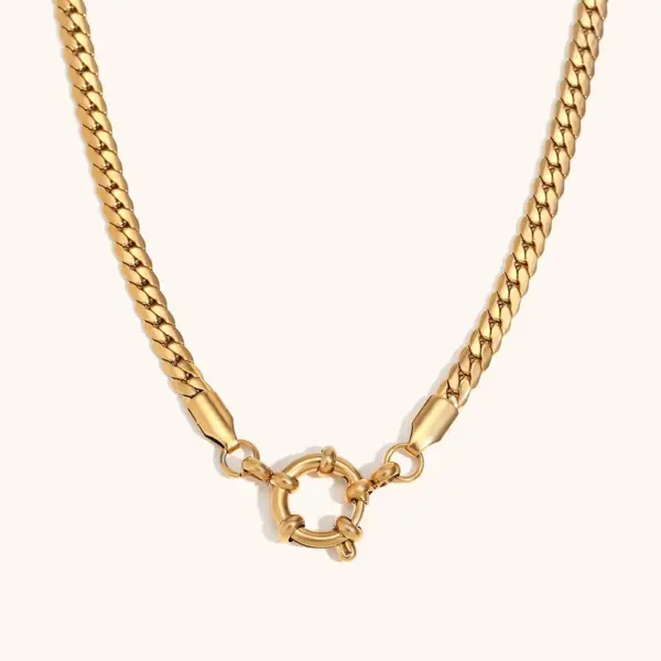 PVD Coated Real Gold Plated 18K Geometric 304 Stainless Steel Simple Style Waterproof Non Tarnish Spring Ring Trigger Clasp Closure Necklace