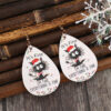 Wholesale creative Christmas funny cat Christmas hat water drops leather earrings