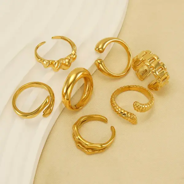 PVD Coated 18K Gold Plated Geometric 304 Stainless Steel IG Style Waterproof Non Tarnish Open Ring