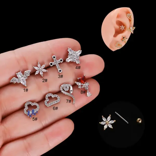 Wholesale 316L Stainless Steel Copper Zircon Ear Cartilage Rings & Studs Geometric Waterproof Non Tarnish Surgical Steel Women'S