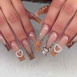 Wholesale European and American Long Pipe Crocodile Pattern French Fake Nails Love Cool Fairy Wear Armor Press on nails