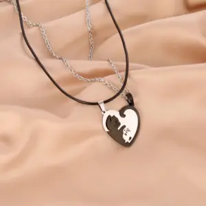 Stainless Steel Cat Wax Rope Chain Necklace Pair