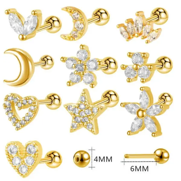 1 Piece Ear Cartilage Rings & Studs Vacation Simple Style Heart Shape Flower 304 Stainless Steel Copper Inlay Zircon Ear Cartilage Rings & Studs