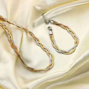 Wholesale Jewelry Fashion Twist 304 Stainless Steel 18K Gold Plated Rose Gold Plated Plating Stainless Steel Jewelry Sets
