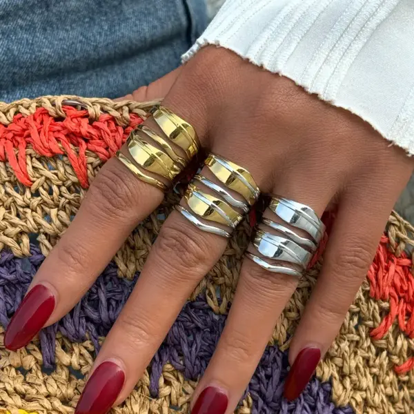 Wholesale PVD Coated Real Gold Plated 18K Gold Geometric 304 Stainless Steel Casual Simple Style Waterproof Non Tarnish Open Rings