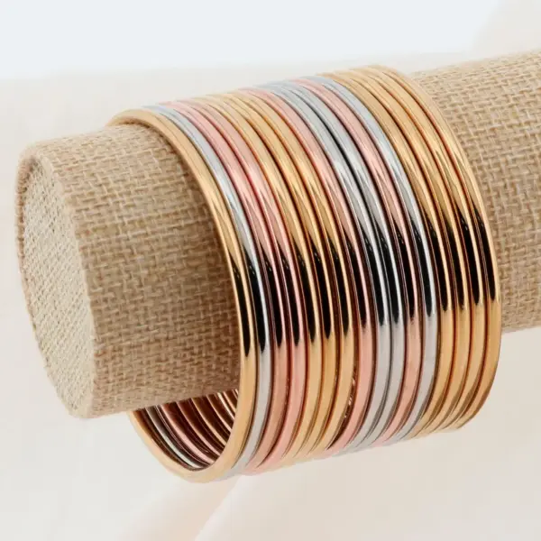 PVD Coated 18K Gold Plated Round Solid Color 304 Stainless Steel Simple Style Waterproof Non Tarnish Titanium Steel Bangle